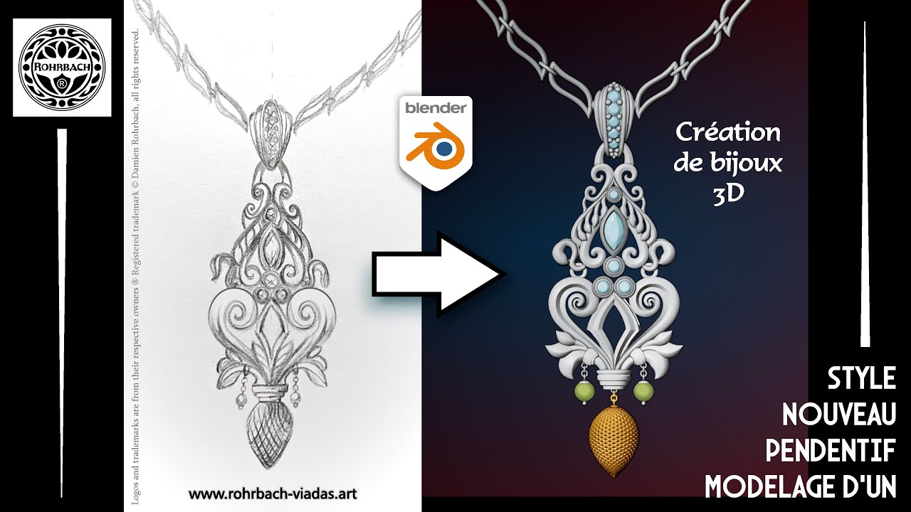 Création de bijoux 3D Pendentif ROHRBACH Jewelry design with BLENDER #blender #bijoux #jewelry