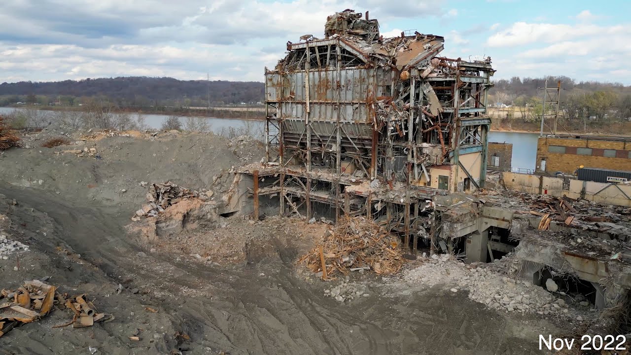 Philip Sporn Plant demolition progression from Aug thru Dec 2022.