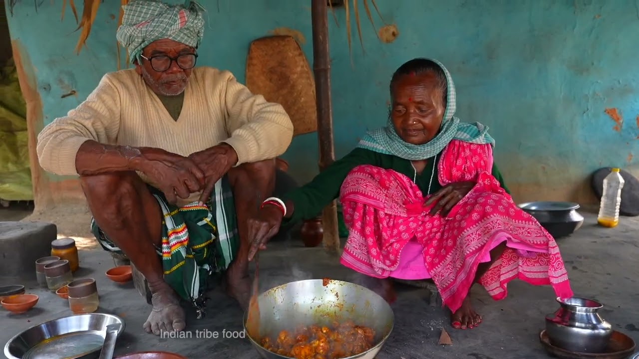 Raw jackfruit chicken curry | how indian tribe old couple cooking green jackfruit with chicken curry