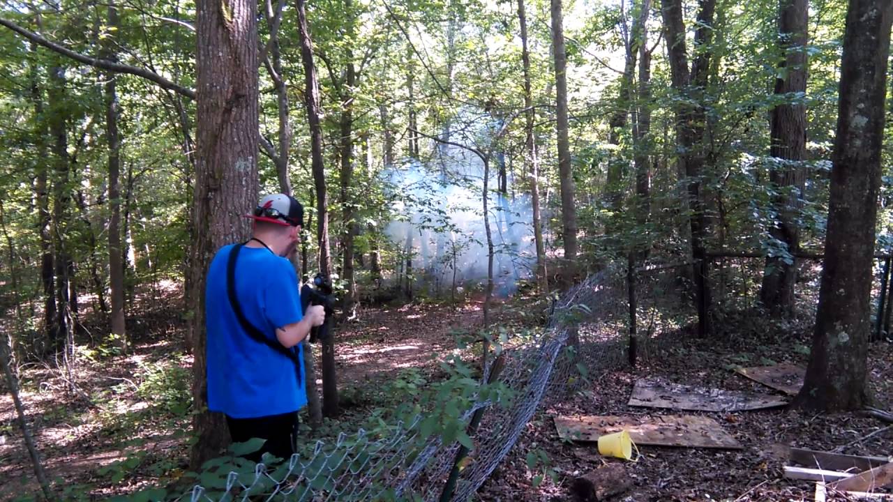 1lb of tannerite in between 2 trees