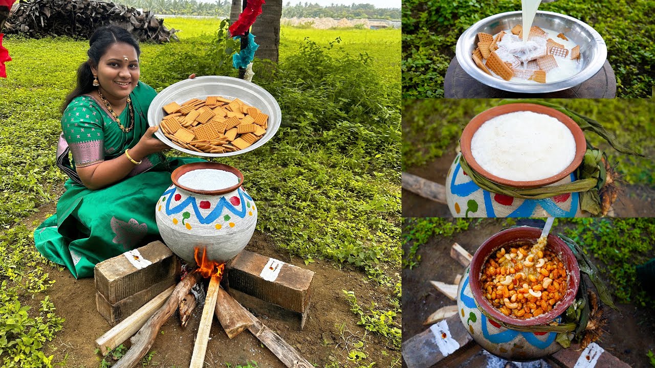 BISCUIT PONGAL | பிஸ்கட் பொங்கல் செய்முறை | Village Traditional Pongal Recipe Cooking