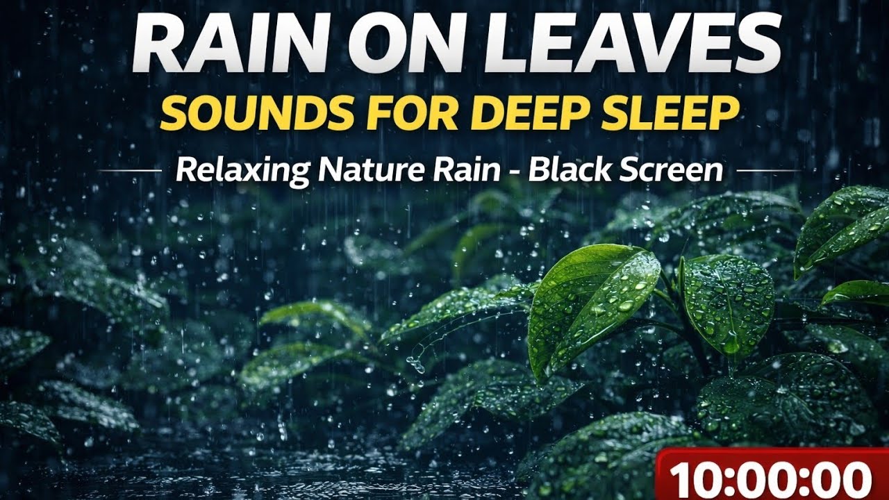 Rain on Leaves Sounds for Deep Sleep – Relaxing Nature Rain – Black Screen – 10 Hours