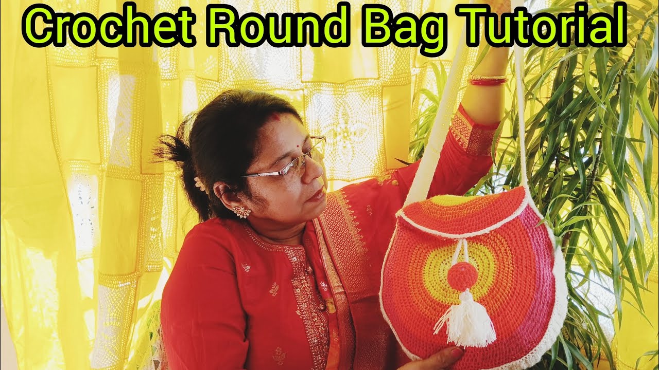 Easy Crochet Round Bag For Beginners/Simple Way How to put lining in Crochet Bag/কুশিকাটার ব্যাগ 
