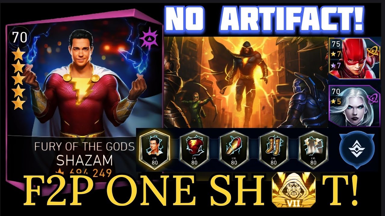 SHAZAM NO Artifact VS Boss BLACK ADAM= ONE SHOT!🔥 H7 Ancient Judgment Solo Raid | Injustice 2 Mobile