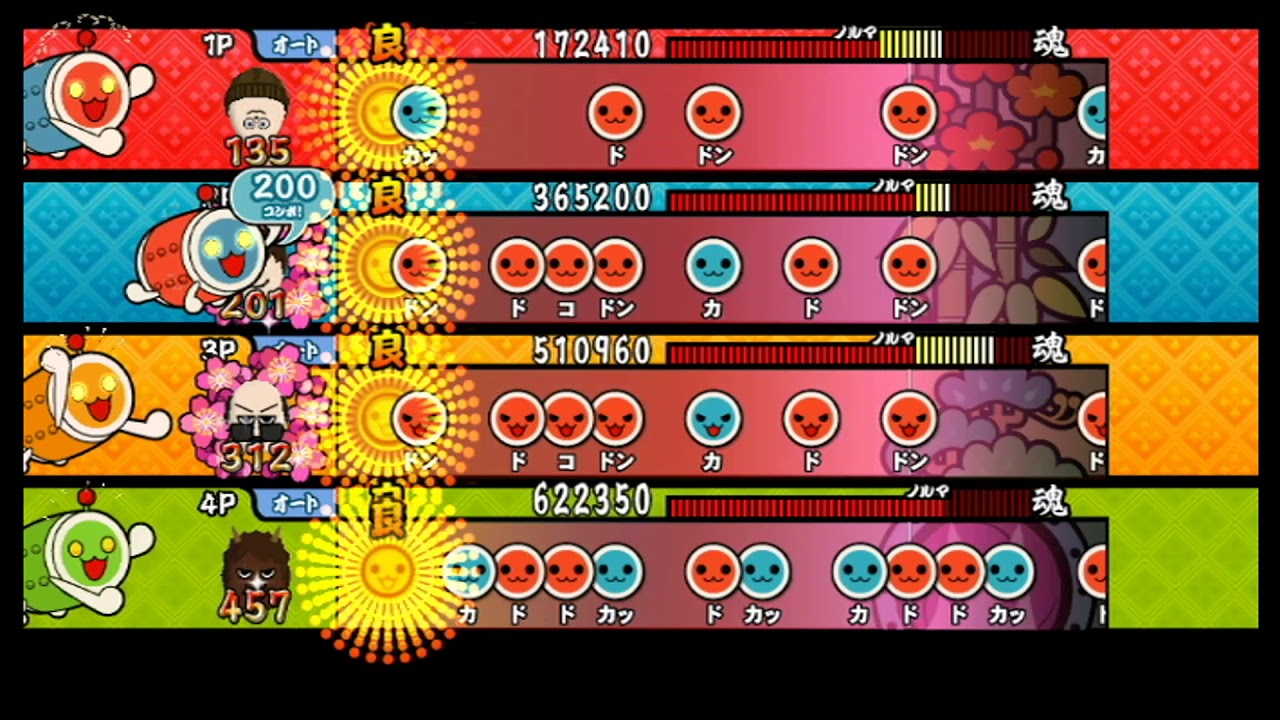 【太鼓の達人 Wii4】らいとにんぐ ぱっしょん(裏譜面)【全難易度同時再生】
