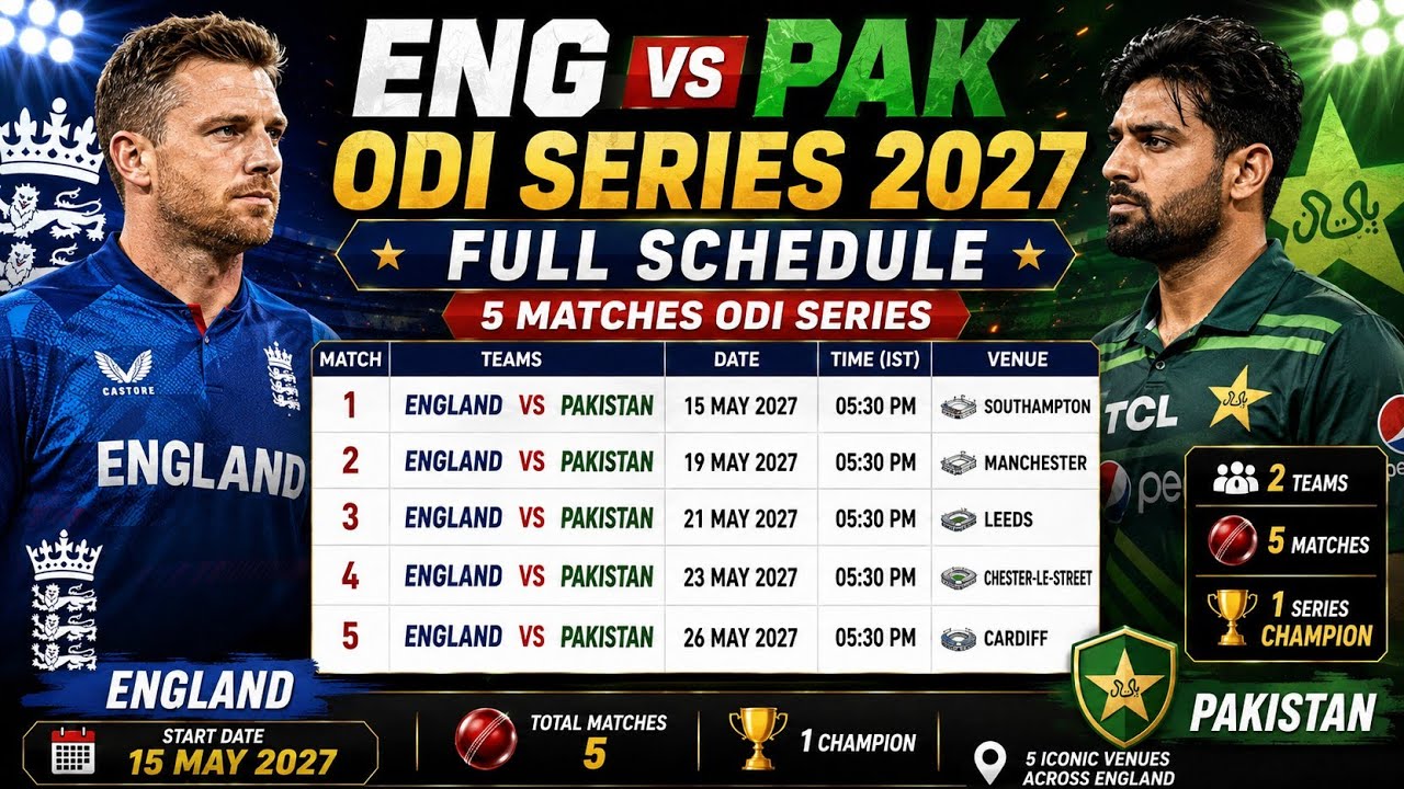 England vs Pakistan ODI Series 2027 Full Schedule | ENG vs PAK 2027 Schedule Dates Venues & Fixtures