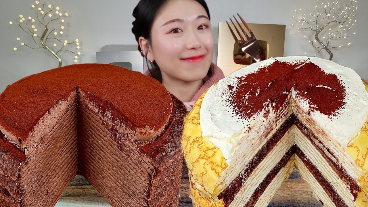 ASMR 꾸덕꾸덕 크레이프케이크 초코크레이프케이크 🍰디저트 리얼먹방 :) Dessert crepe cake MUKBANG