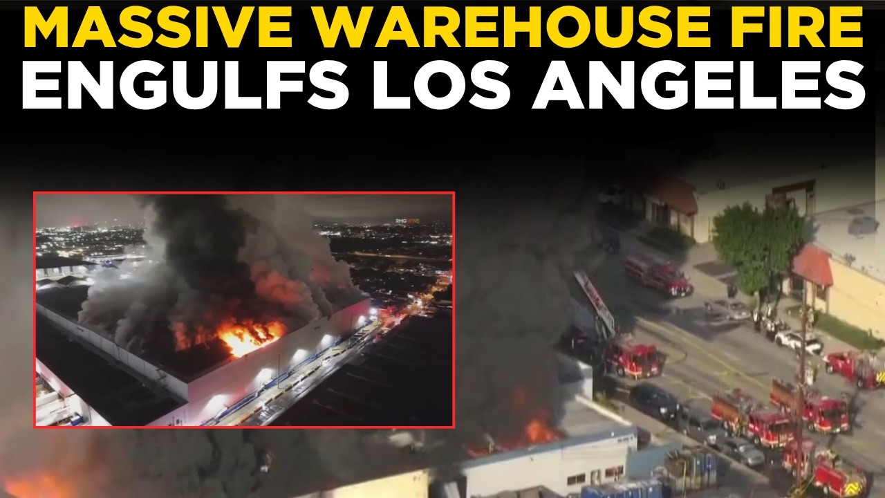 LA WAREHOUSE FIRE LIVE | Aerials of Massive Boyle Heights Warehouse Blaze & Helicopter Water Drops