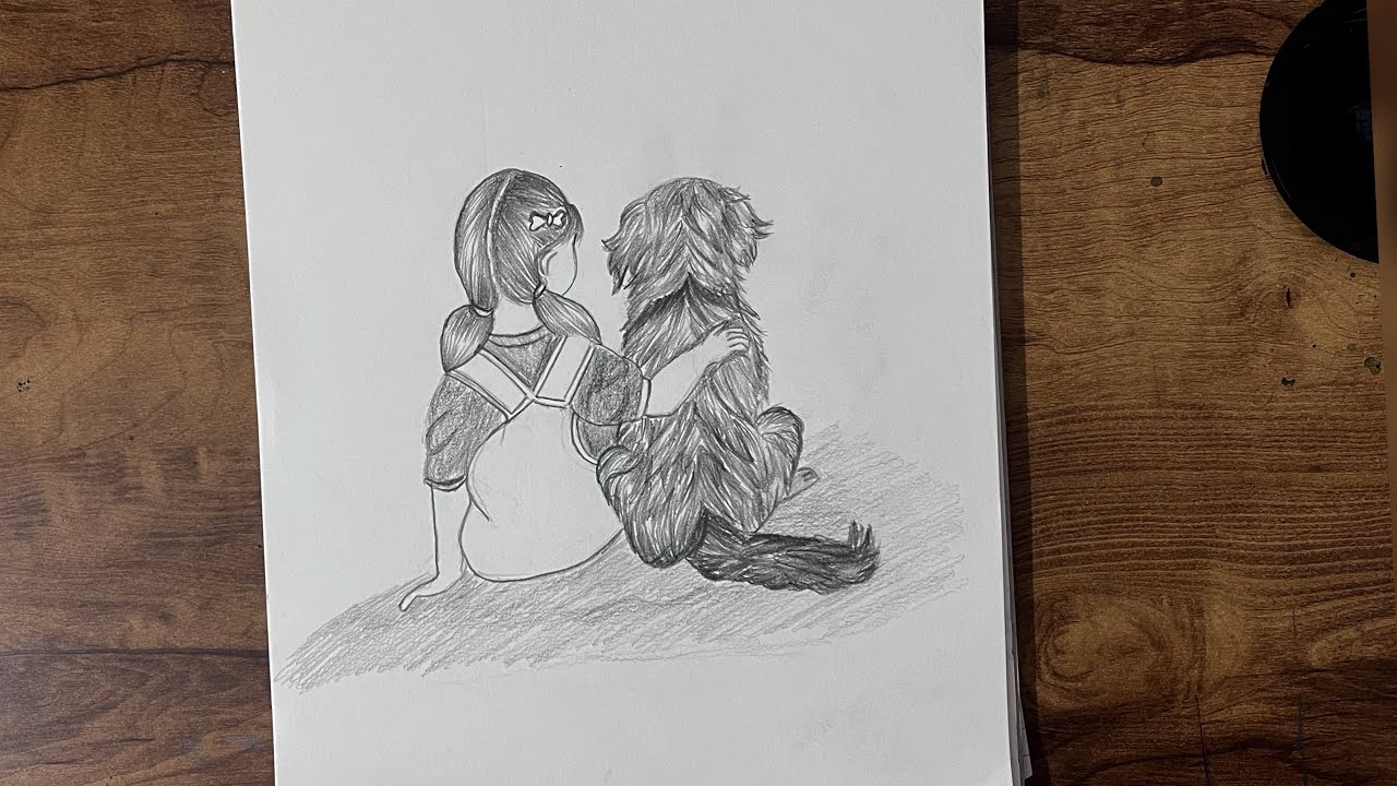 How to draw a girl with dog || easy and simple drawing 