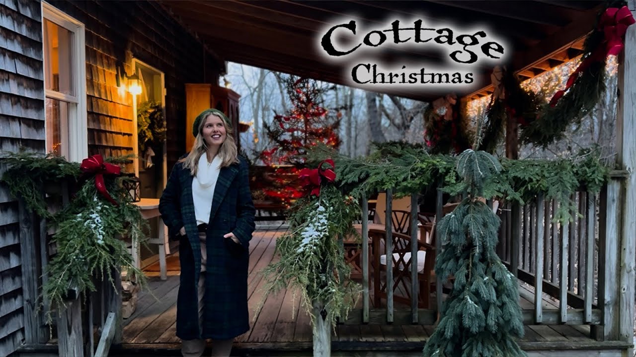 Festive Porch Makeover | Christmas Garlands, Outdoor Tree, Ribbons, Lights, & More