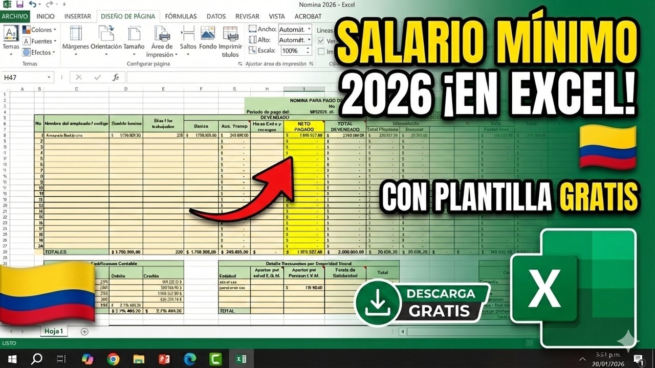 Como Liquidar el SALARIO MINIMO 2026 en COLOMBIA con Excel (plantilla gratis)