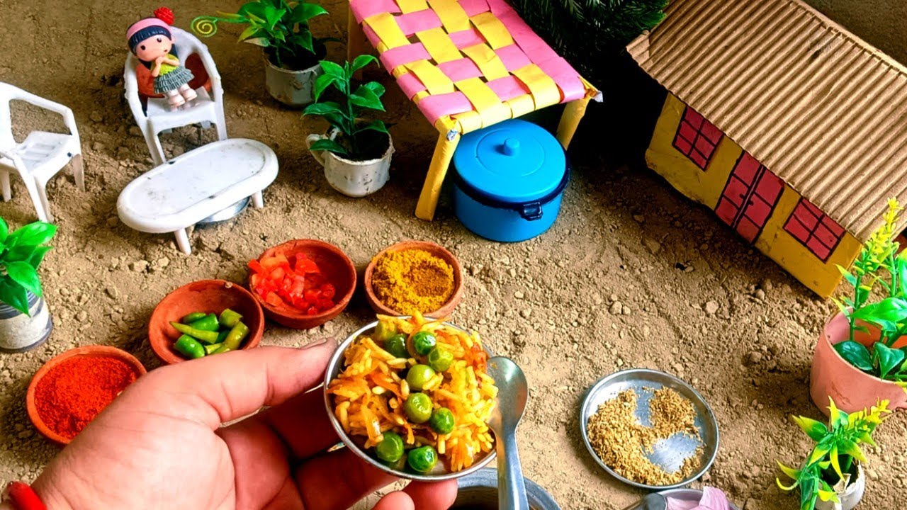 miniature matar pulao recipe, miniature cooking, mini food recipes, miniature mater pulao