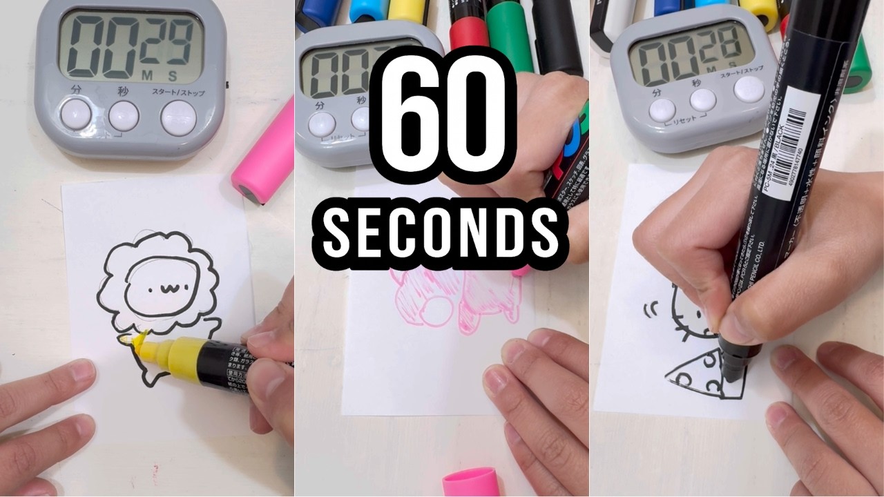 Can I Draw 4 Cute Doodles in 60 Seconds Each? 🐭 🐷🐑 🦁 | Relaxing Drawing ASMR
