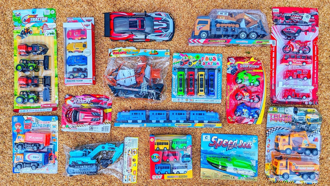 Menemukan Mobil Mobilan Baru, Truk Kontainer, Excavator, Mobil Pemadam, Bus, Kereta Api, Truk Molen