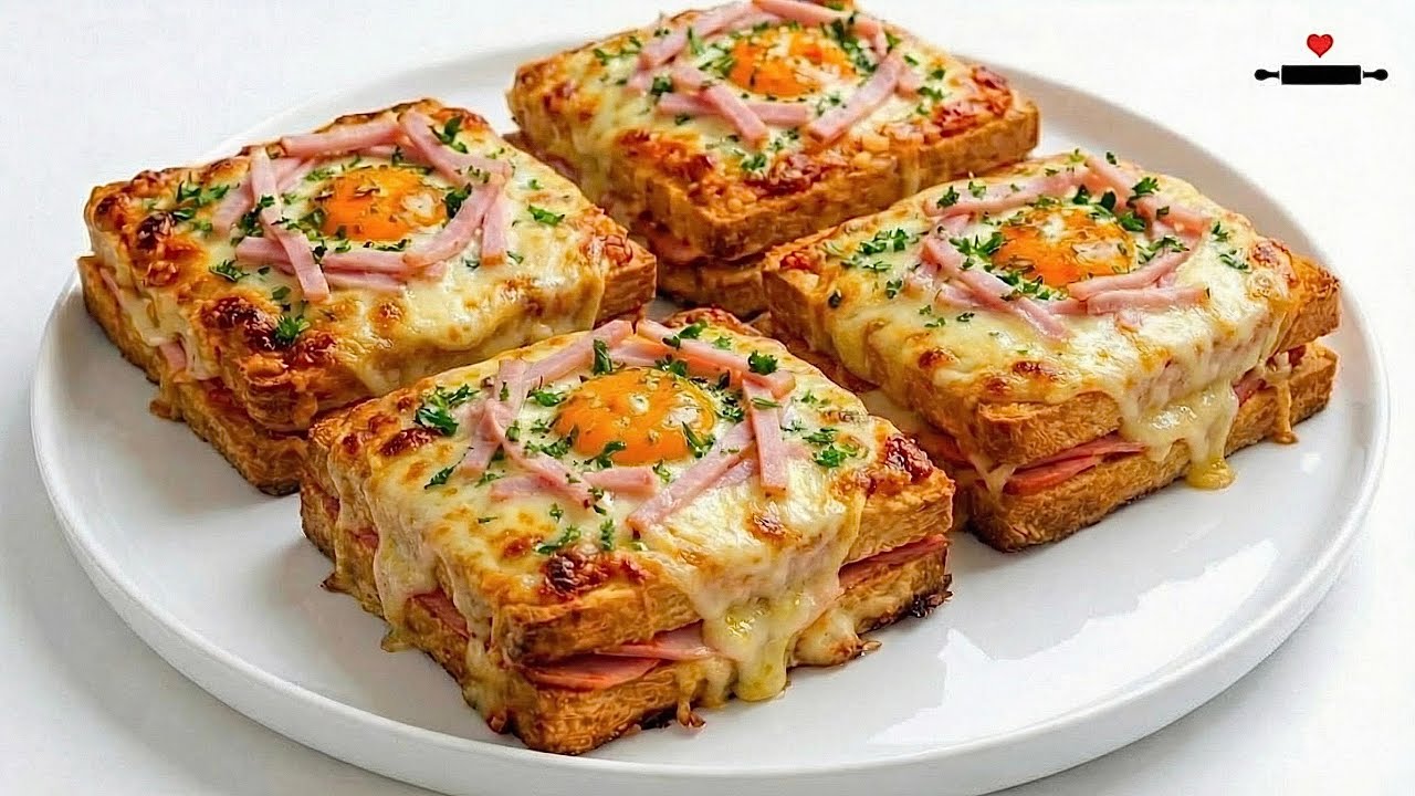 Вкусный и быстрый рецепт завтрака - тосты с яйцом и ветчиной всего за 8 минут!