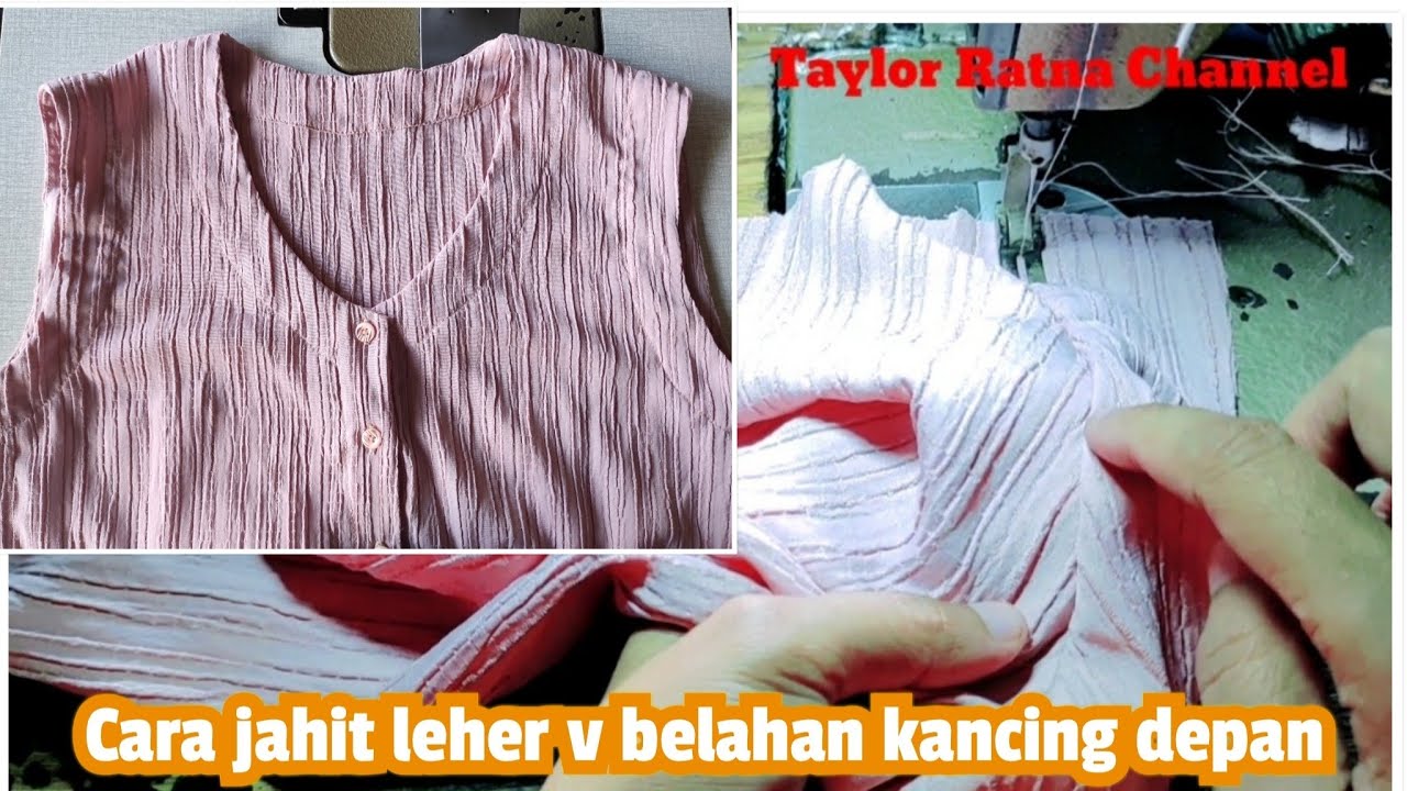 Cara jahit leher baju bentuk v || belahan kancing depan
