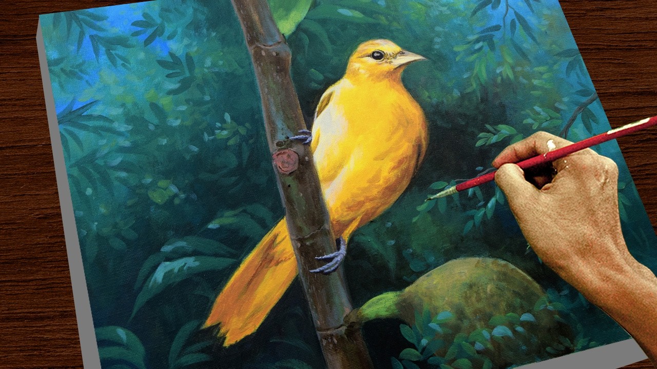 How to Paint Yellow Bird in Acrylics | Time-lapse | JMLisondra