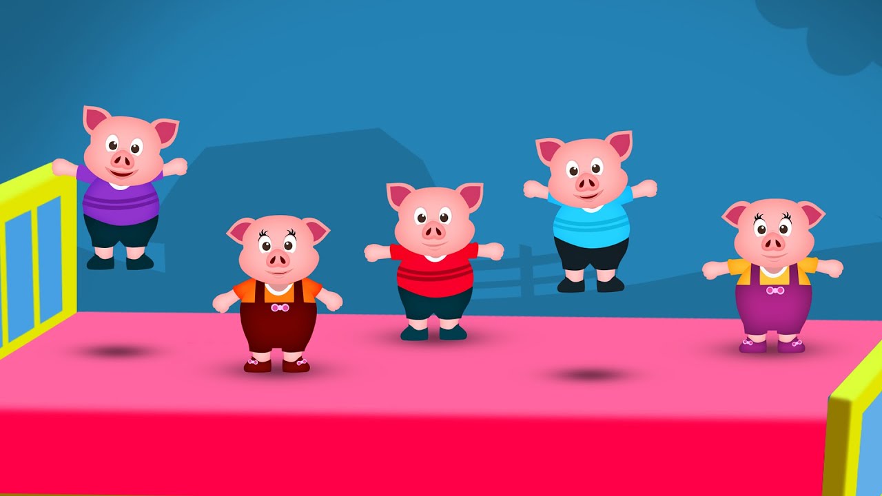 Five Little Piggies Jumping on the Bed Nursery Rhyme - Cartoon Animation Rhymes Songs for Children