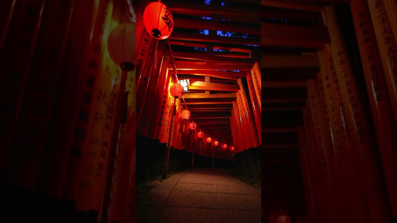 Exploring Fushimi Inari Shrine at Night with Lanterns in Kyoto #japan #japantravel #travel #kyoto