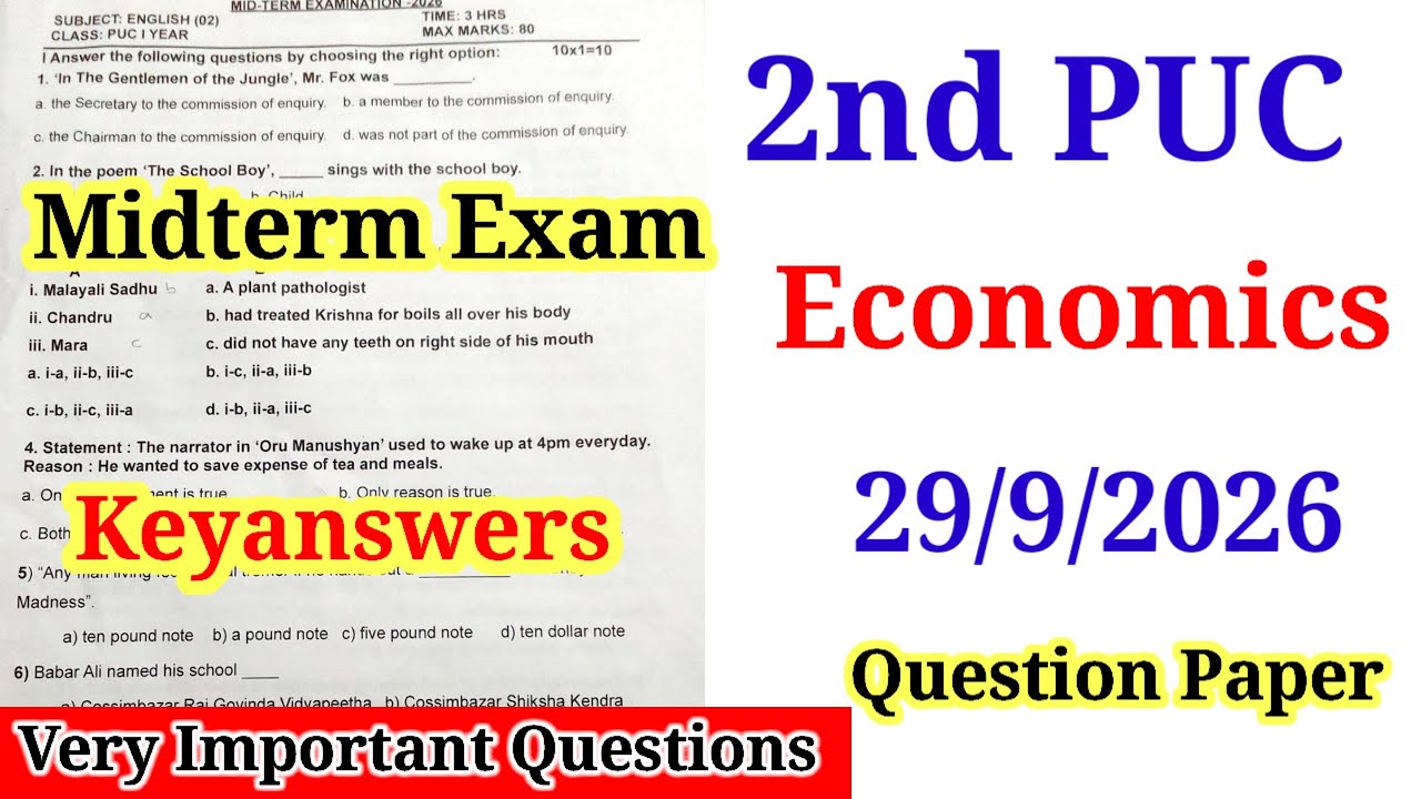 2nd PUC Economics Midterm Question Paper 2026 with Answers