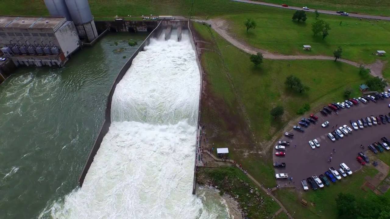 Flood gates opened at Denison Dam, lake Texoma | 4K Drone Texas 2015 V1