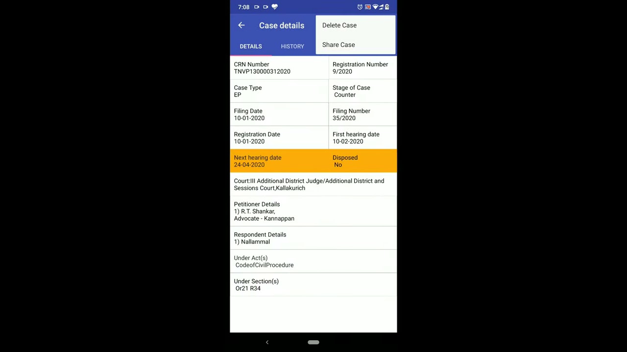 How to delete a case in casesync-Ecourts application