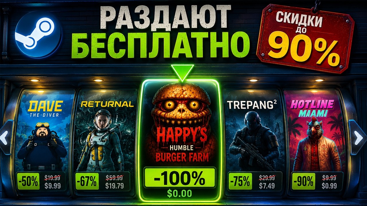 Рекордные скидки в Steam до 90% и 9 игр бесплатно!