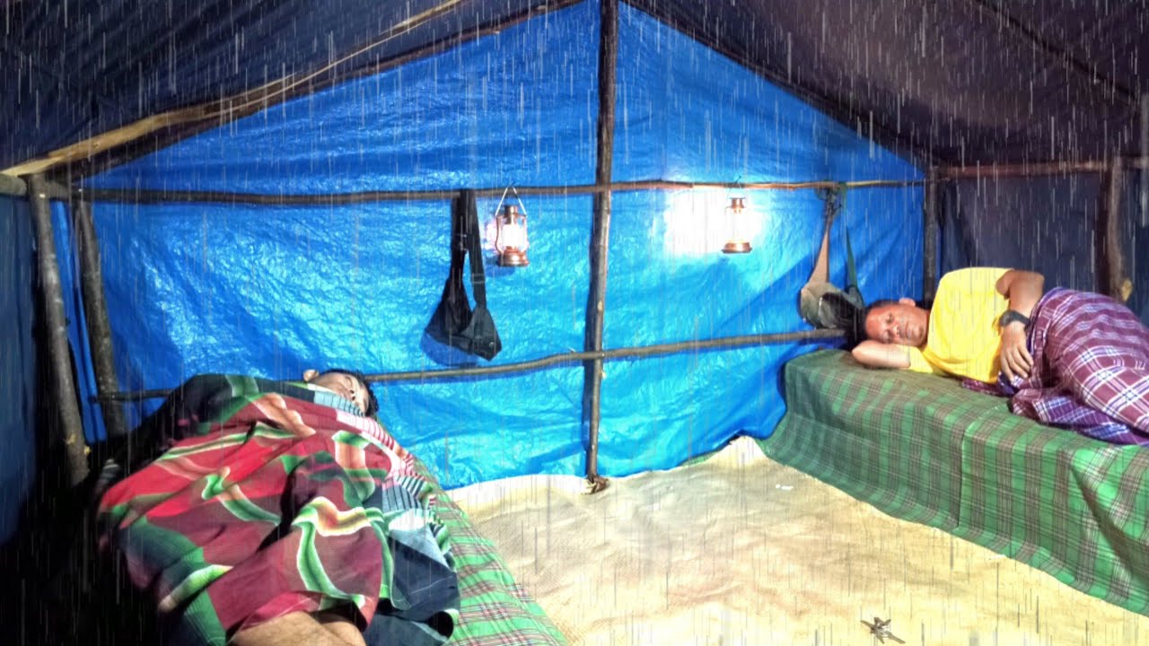 diguyur hujan lebat tengah malam saat tidur nyenyak, berkemah didalam hutan, relaxing rain sound