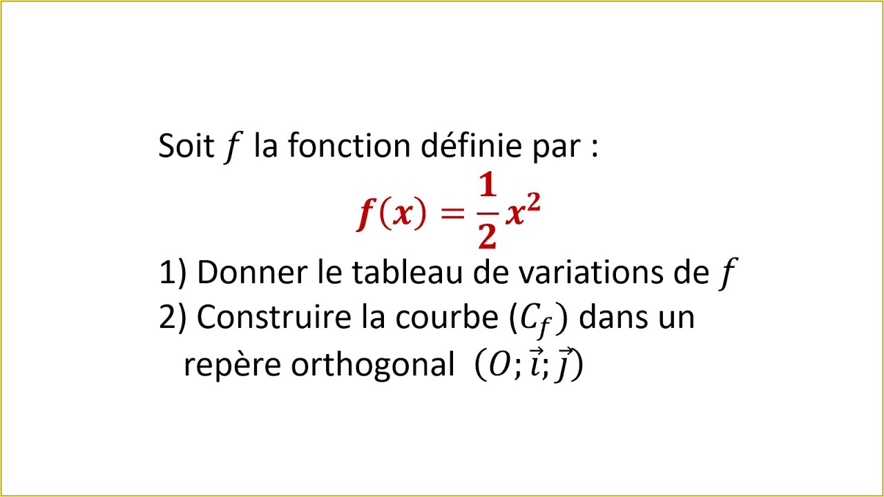 Exercice : Fonction f(x) = 1/2 x² - TRONC COMMUN SCINTIFIQUE ET TECHNOLOGIQUE