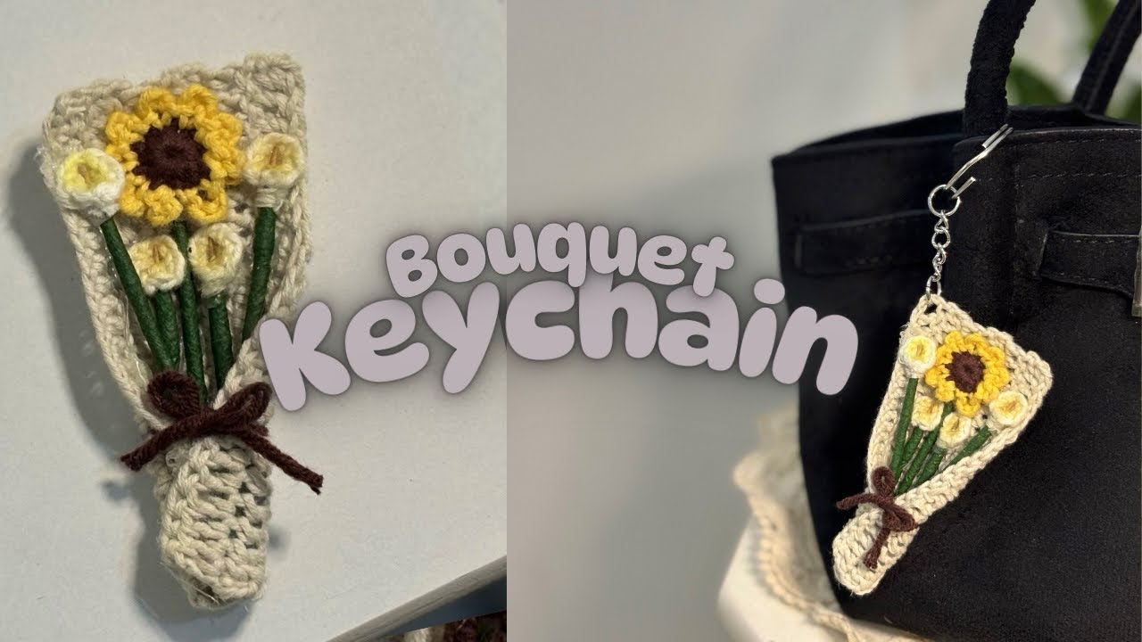 ميدالية بوكيه ورد عباد الشمس كروشيه-Bouquet  keychain sunflower crochet 