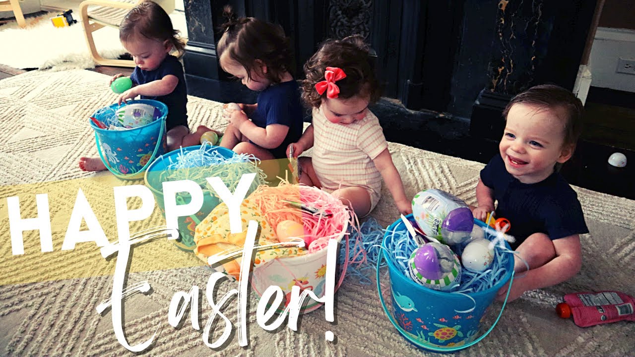 QUADRUPLETS FIRST EASTER EGG HUNT! | LARGE FAMILY EASTER CELEBRATION! | FAMILY VLOG