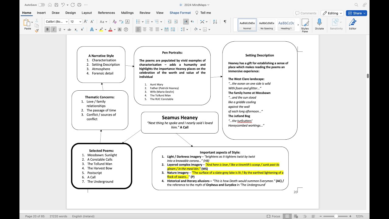 Seamus Heaney Revision MindMap