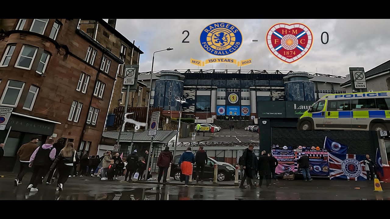 RANGERS vs HEARTS ** Scottish Cup Semi FINAL ** Driving along crowds around HAMPDEN PARK 21.04.2024
