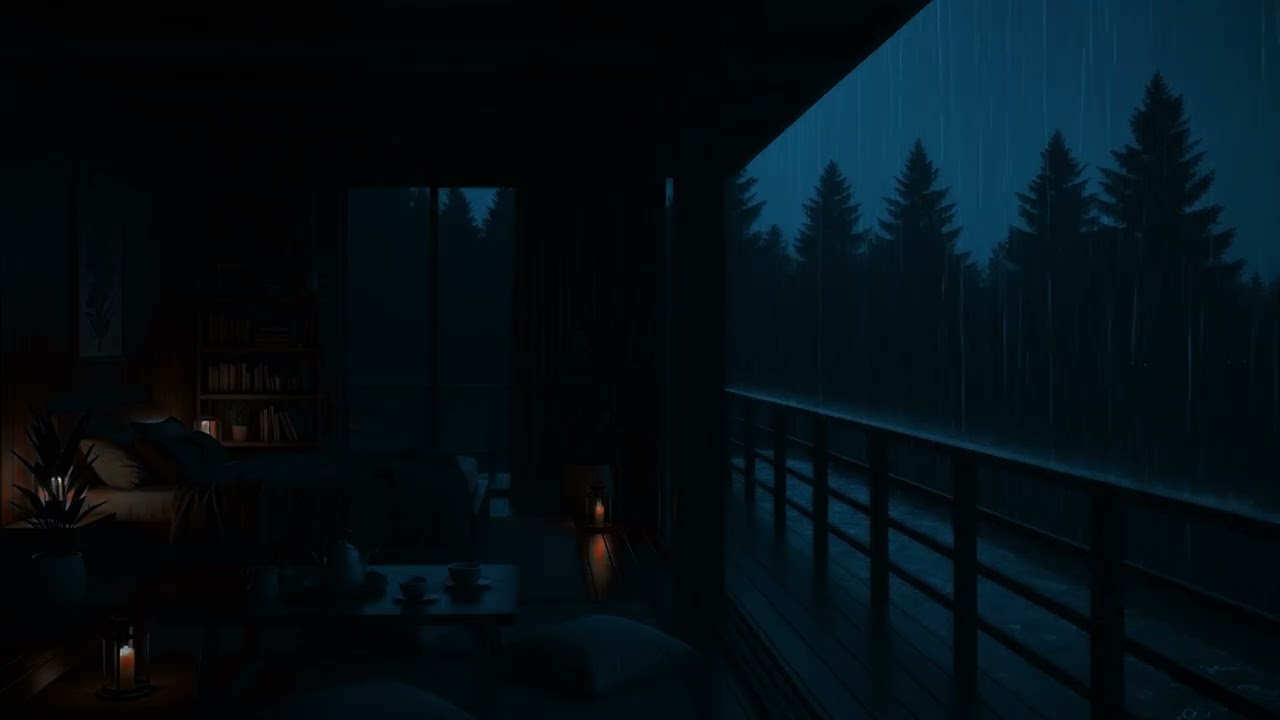 Rainy Forest Cabin Night 🌧️  Cozy Lantern Light & Deep Sleep Ambience