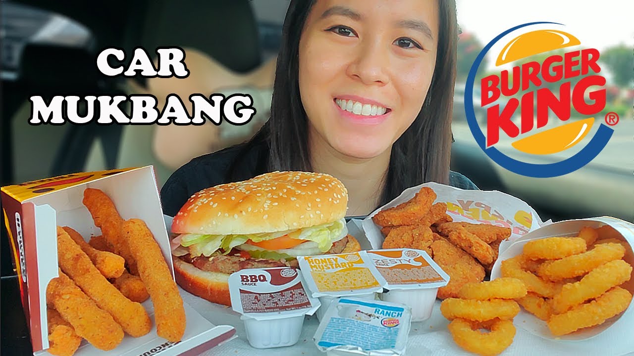 BURGER KING CAR MUKBANG! WHOPPER, ONION RINGS, CHICKEN FRIES + NUGGETS