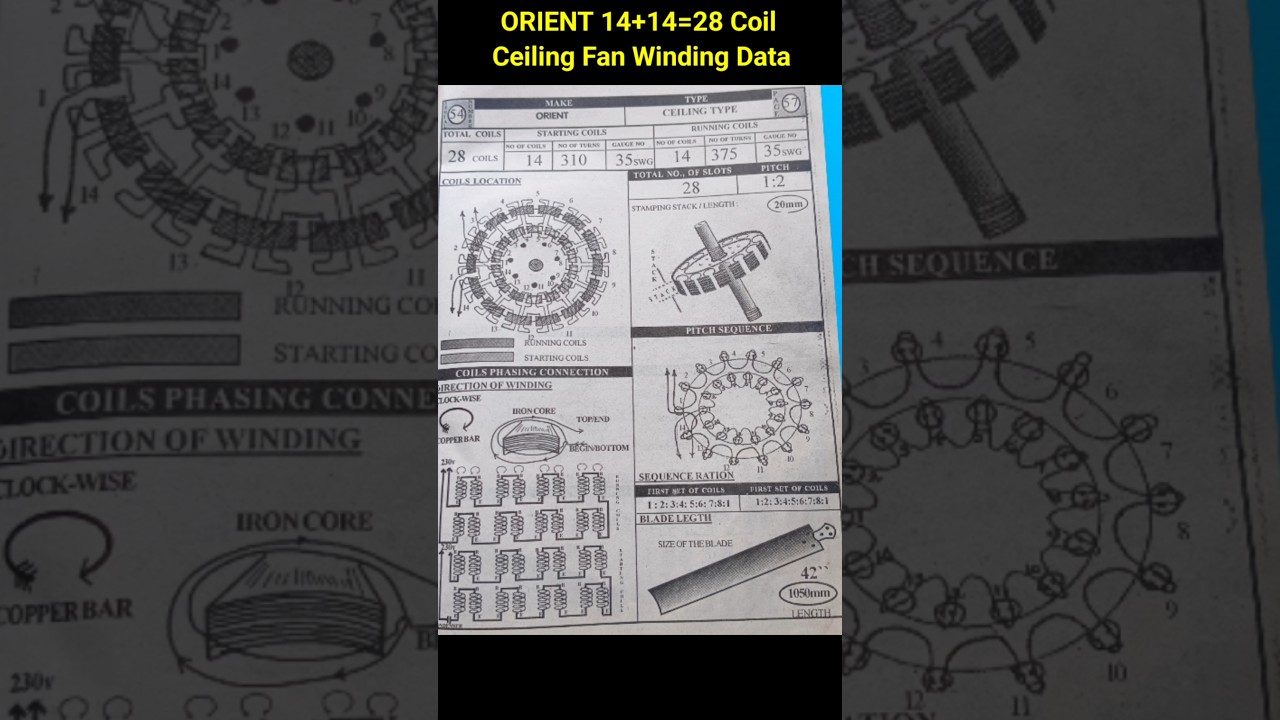 ORIENT 14+14=28 Coil Ceiling Fan Winding Data #ceilingfan #windingdata