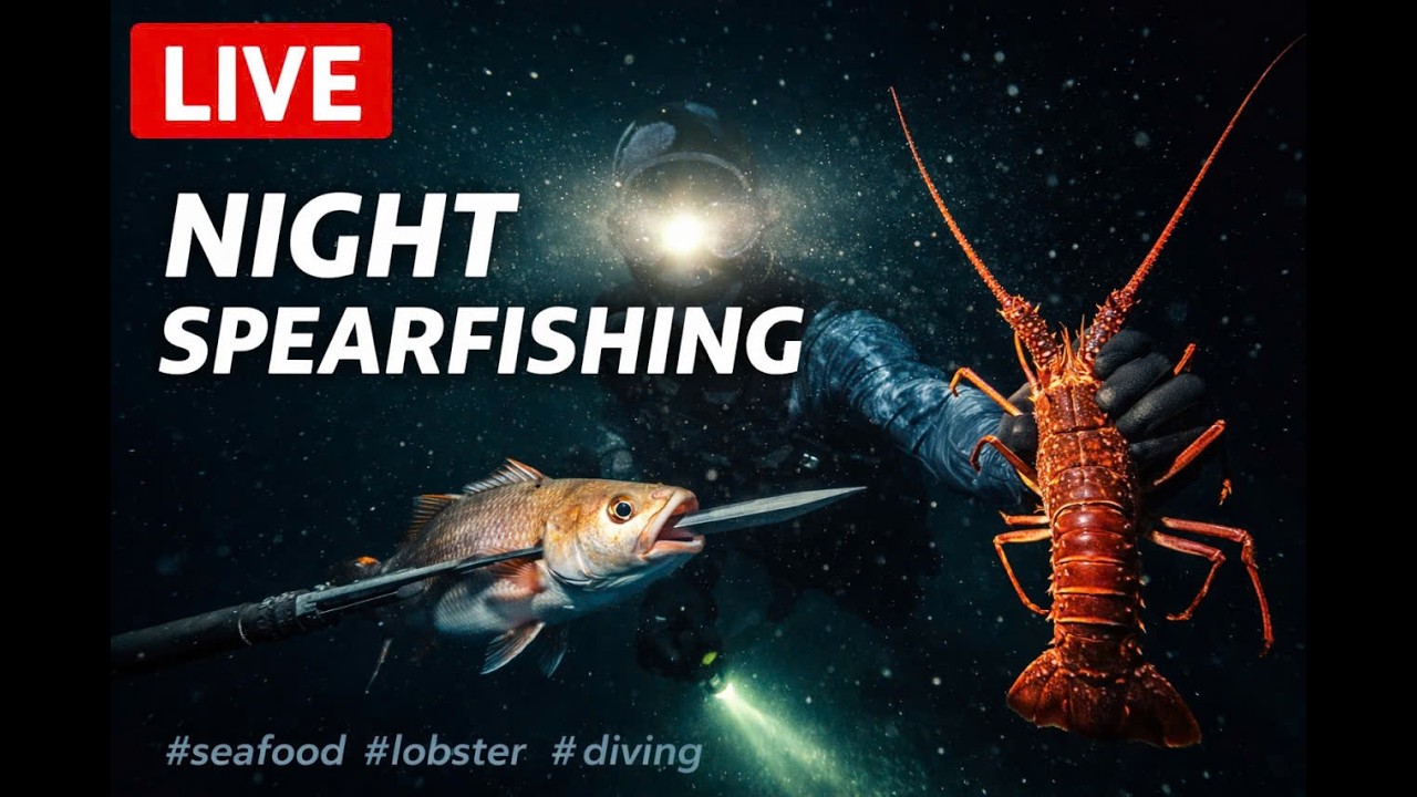 Night Spearfishing Live | Catching Seafood Underwater 🌊🔥