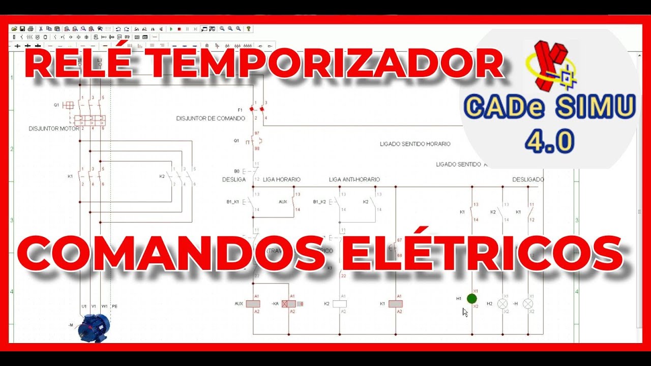 Diagrama de Temporizador com Relé no Cade Simu-Comandos Elétricos