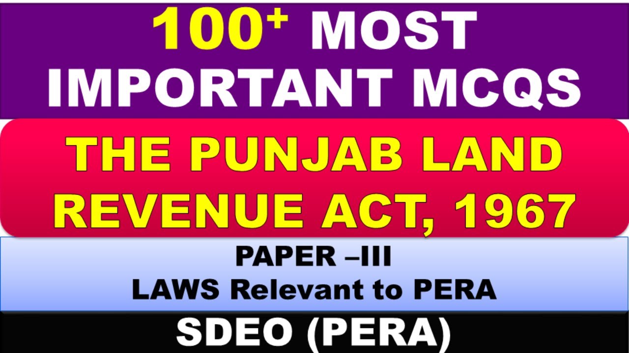 The Punjab Land Revenue Act, 1967  | MCQs with Answer | PPSC PERA Jobs 2025 (SDEO Preparation) | Law