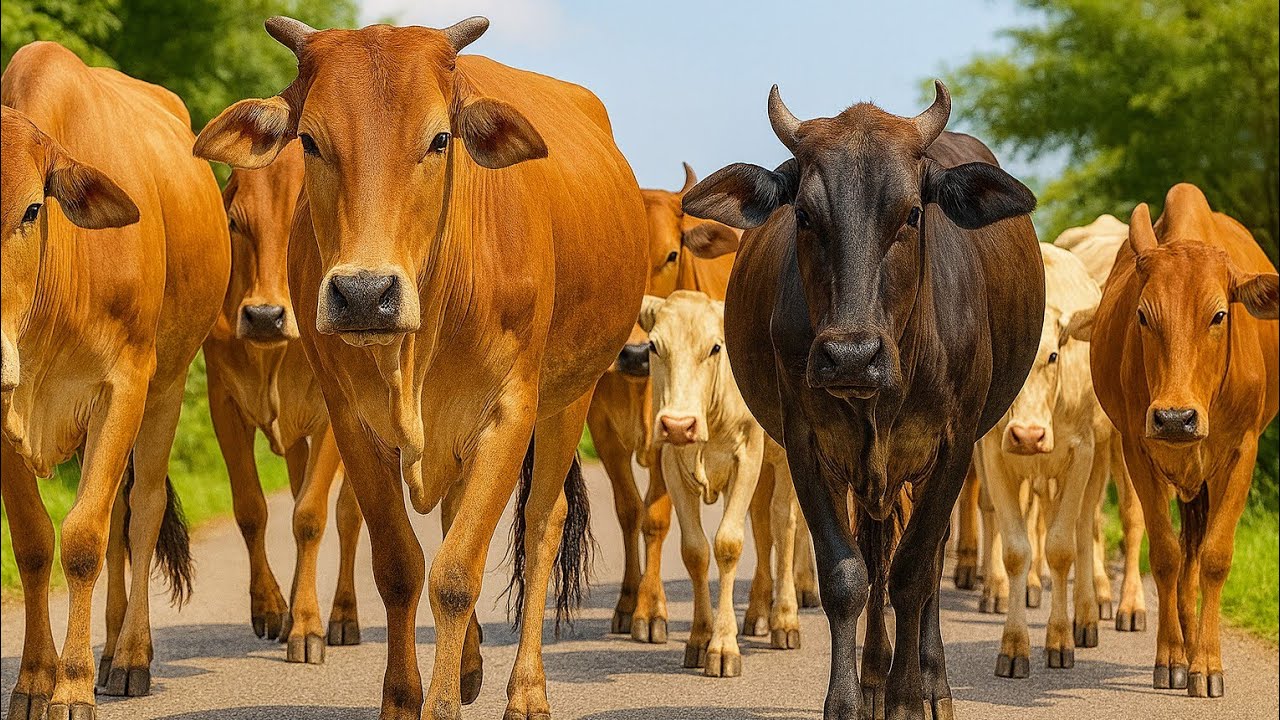 Puluhan Sapi di pandu sama pengembala pulang kekandang, Suara sapi Moo, Sapi lucu yang gemuk