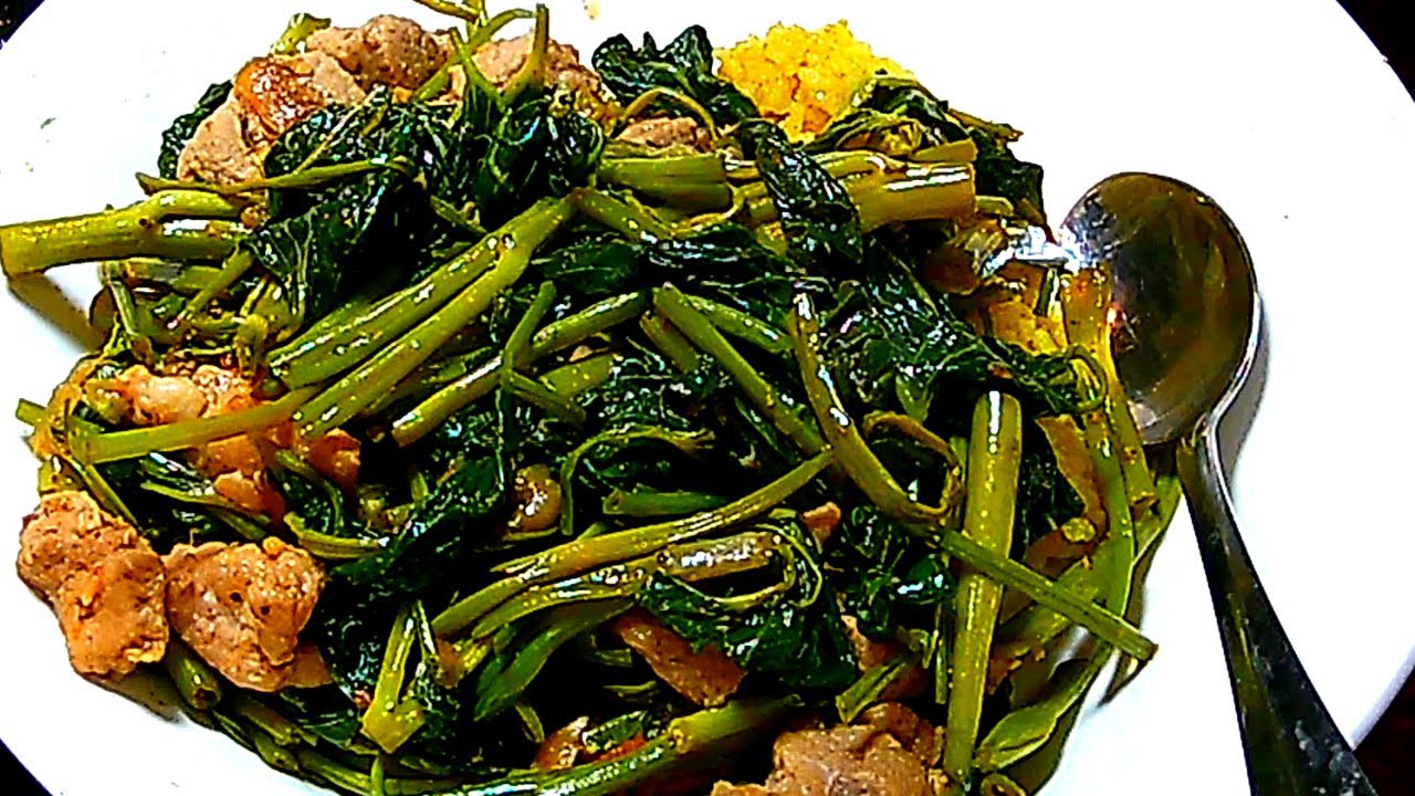 How To Cook Stir-Fry Kangkong With Pork / Paano Magluto Ng Adobong Kangkong Na May Baboy | With Vi