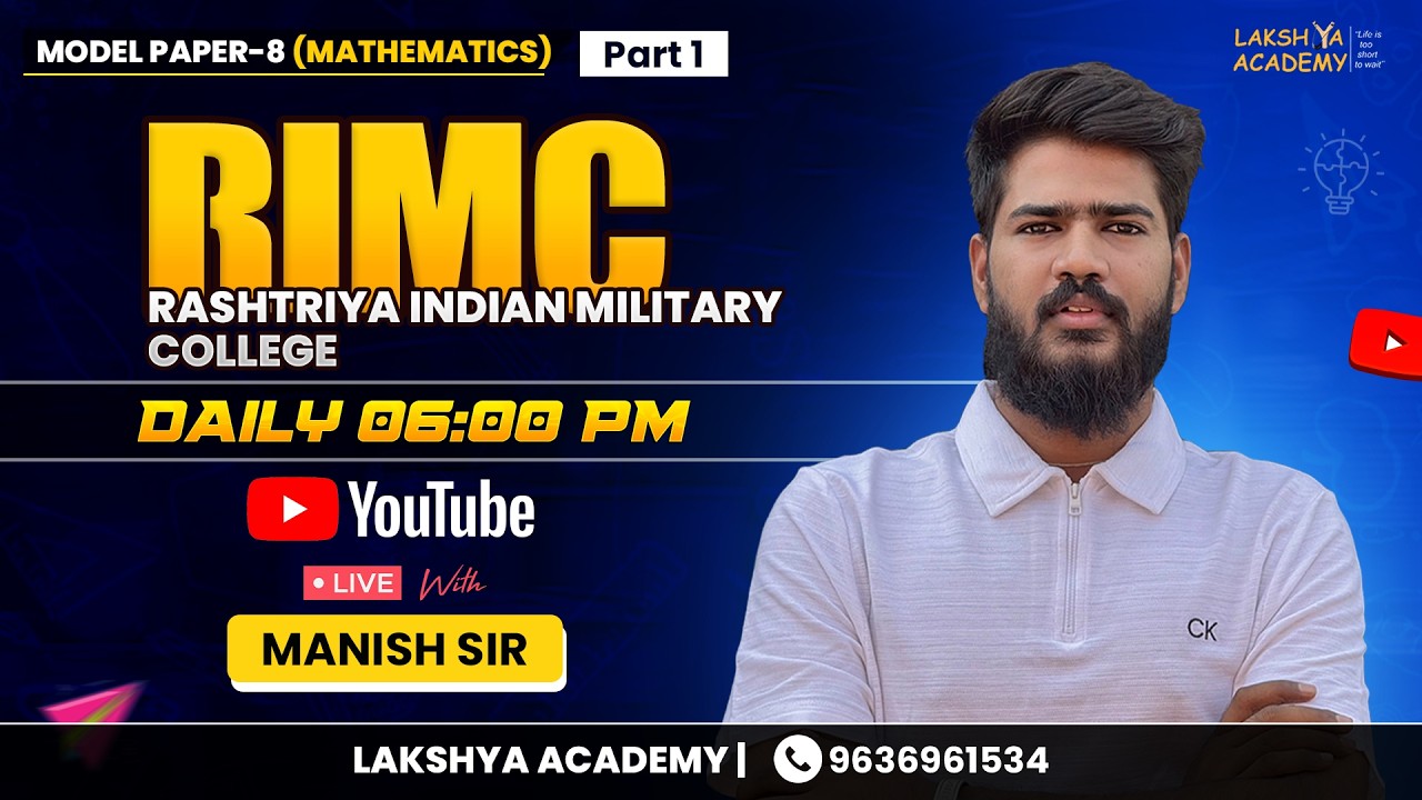 PART - A | RIMC Maths Model Paper 8 | Daily Live Class with Manish Sir | Online & Offline Coaching