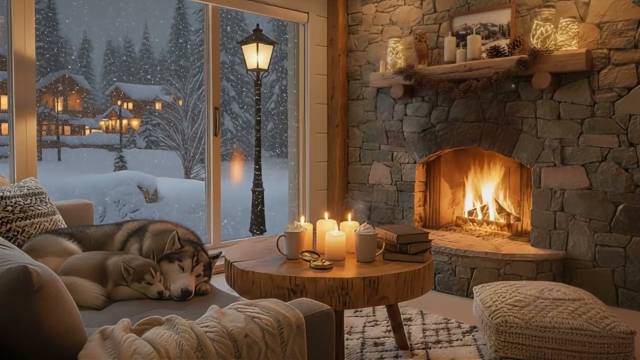 Cozy Lofi Fireplace in a Snowy Cabin ❄️ 4 Hours of Warm Winter Ambience