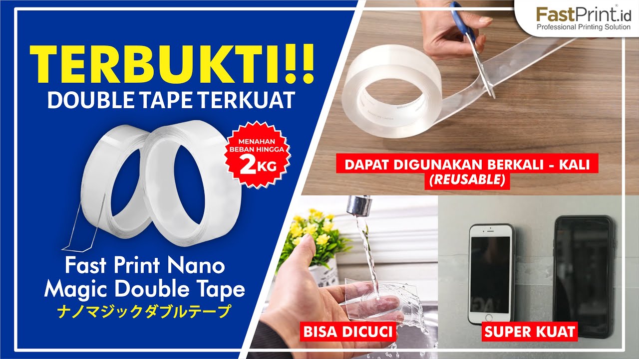 Double Tape TERKUAT!! Perekat Dinding Tanpa Paku Dengan Fast Print Nano Magic Double Tape Tahan Air