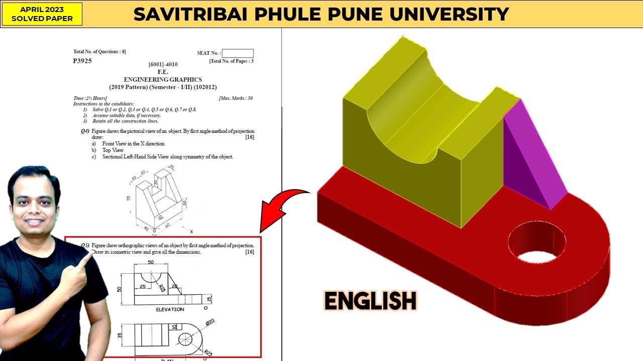 SPPU | Pune University | April 2023 | Engineering Graphics | PYQ | Q5 | Isometric View
