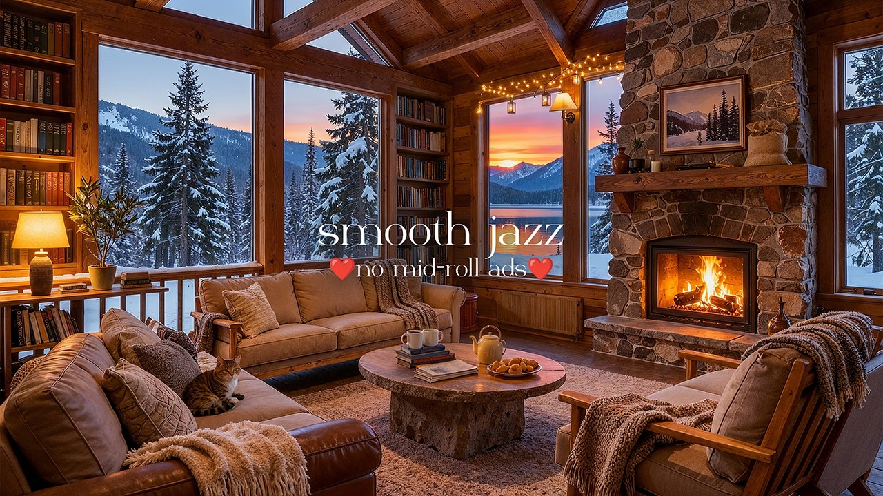 (NO MID-ROLL ADS) Winter Wonderland Jazz ❄️ Cabin Jazz with Fireplace Ambience, Relaxing & Study