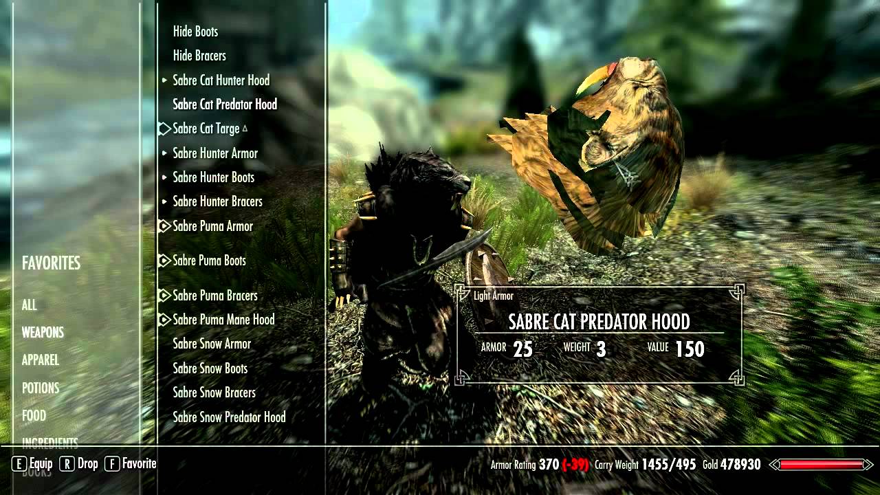Skyrim Sabre Cat Armor and Weapons