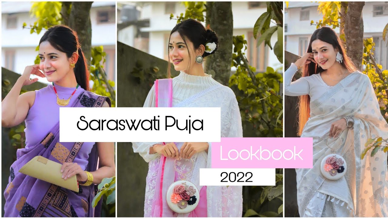 Saraswati puja lookbook 2022 | ( Part 1) Saree and Mekhela Chadar styling ideas | Charchita Sarma|