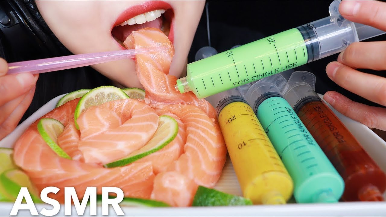ASMR SALMON SASHIMI | サーモン食べる | 연어회먹방 리얼사운드 노토킹 | ăn cá hồi sống | sashimi de salmão | 刺身 Abbey ASMR