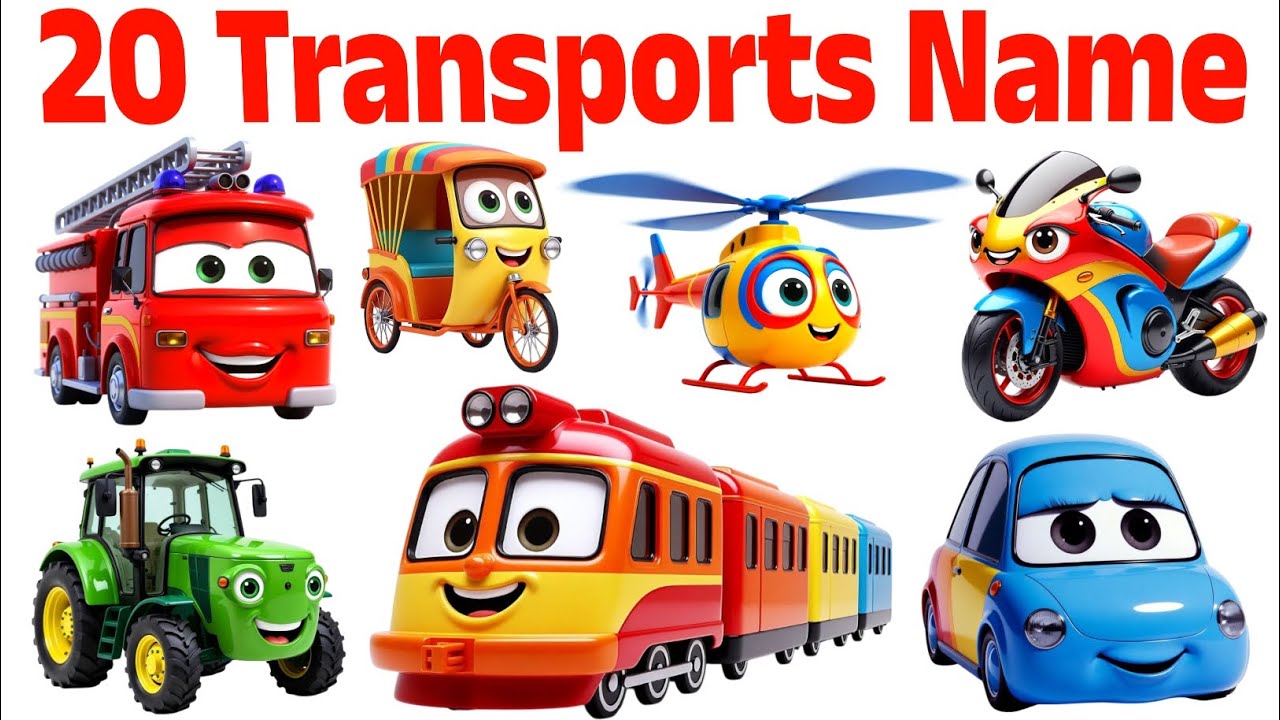 🚗 20 Vehicles Name in English and Hindi | बच्चों के लिए वाहनों के नाम #kidslearning #cartoon #kids 
